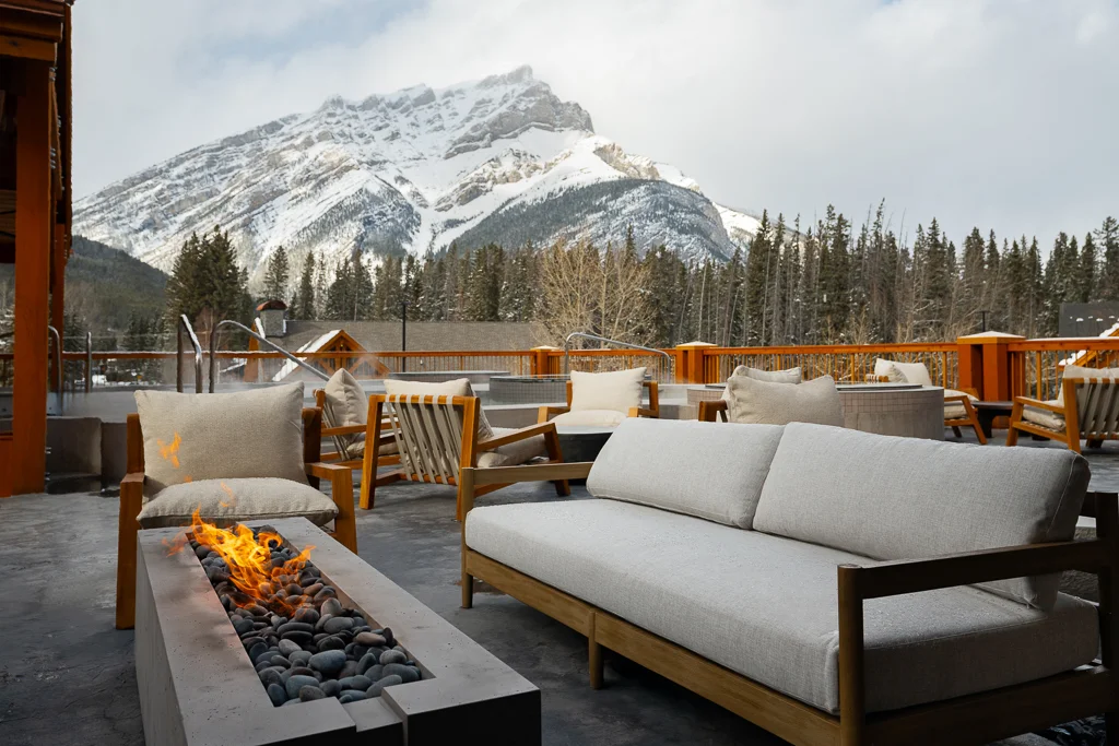 Otter Hotel rooftop hot pools with mountain view